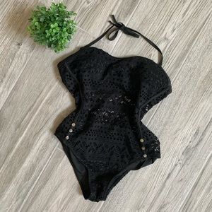 Black Eyelet One Piece Bathing Suit